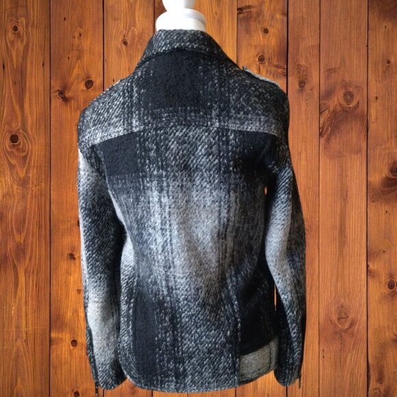 Divided H&M Women's Size 2 Wool Blend Plaid Belted Moto Biker Jacket Black/Gray - Picture 11 of 11
